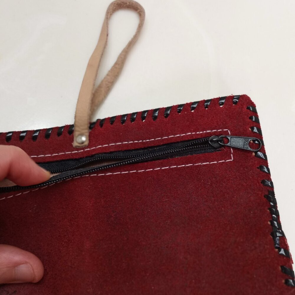 Red Leather Women Wallet w/Zipper & Mirror Handmade by Central American Artisans - Picture 7 of 7